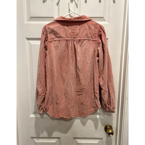 American Eagle Pink Corduroy Button up Blouse Balloon Sleeves Size Medium - Picture 6 of 9